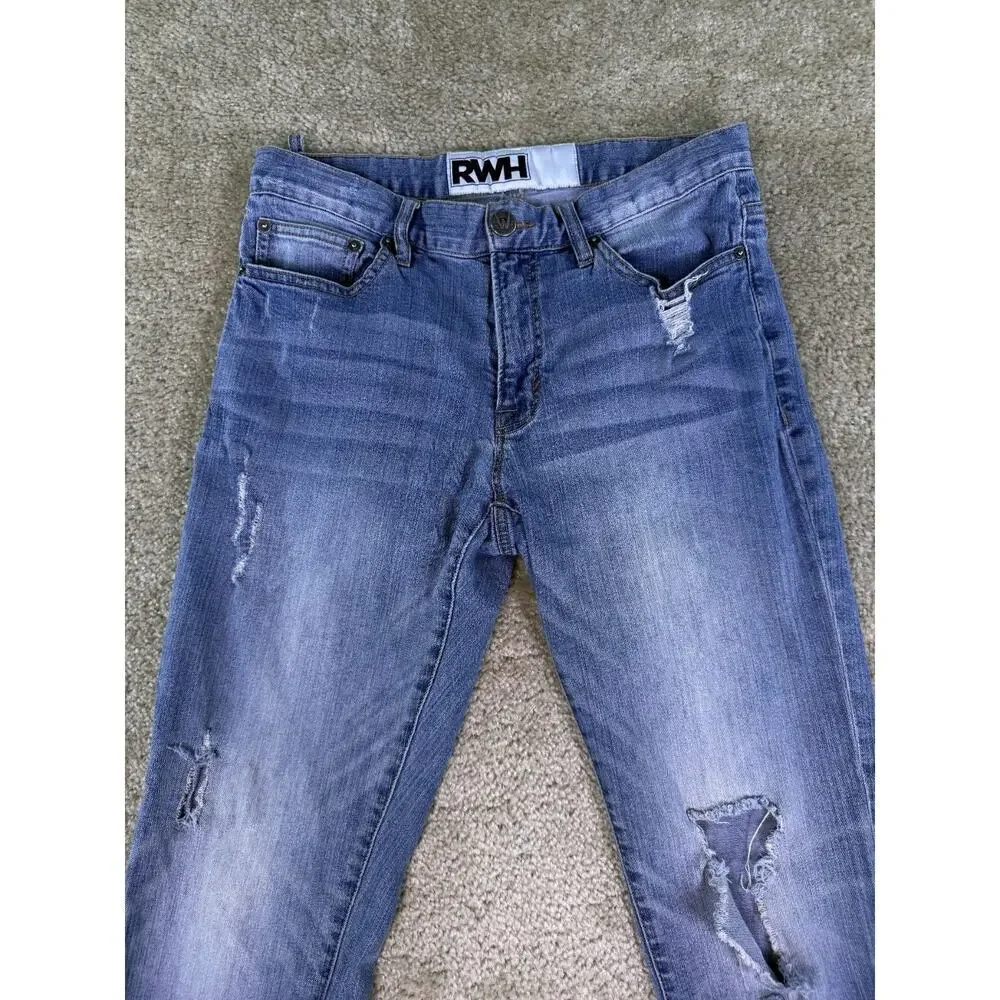 RWH Mens Size 30 Blue Stretch Pocket Mid Rise Straight Jeans 30x33 D993